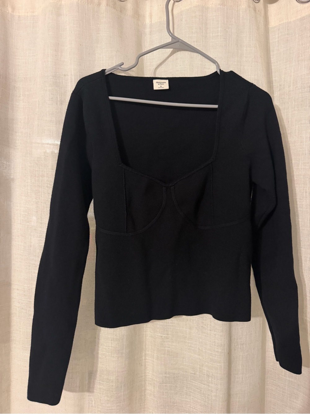 Abercrombie & Fitch Black Long-Sleeve Square Neck Knit Top